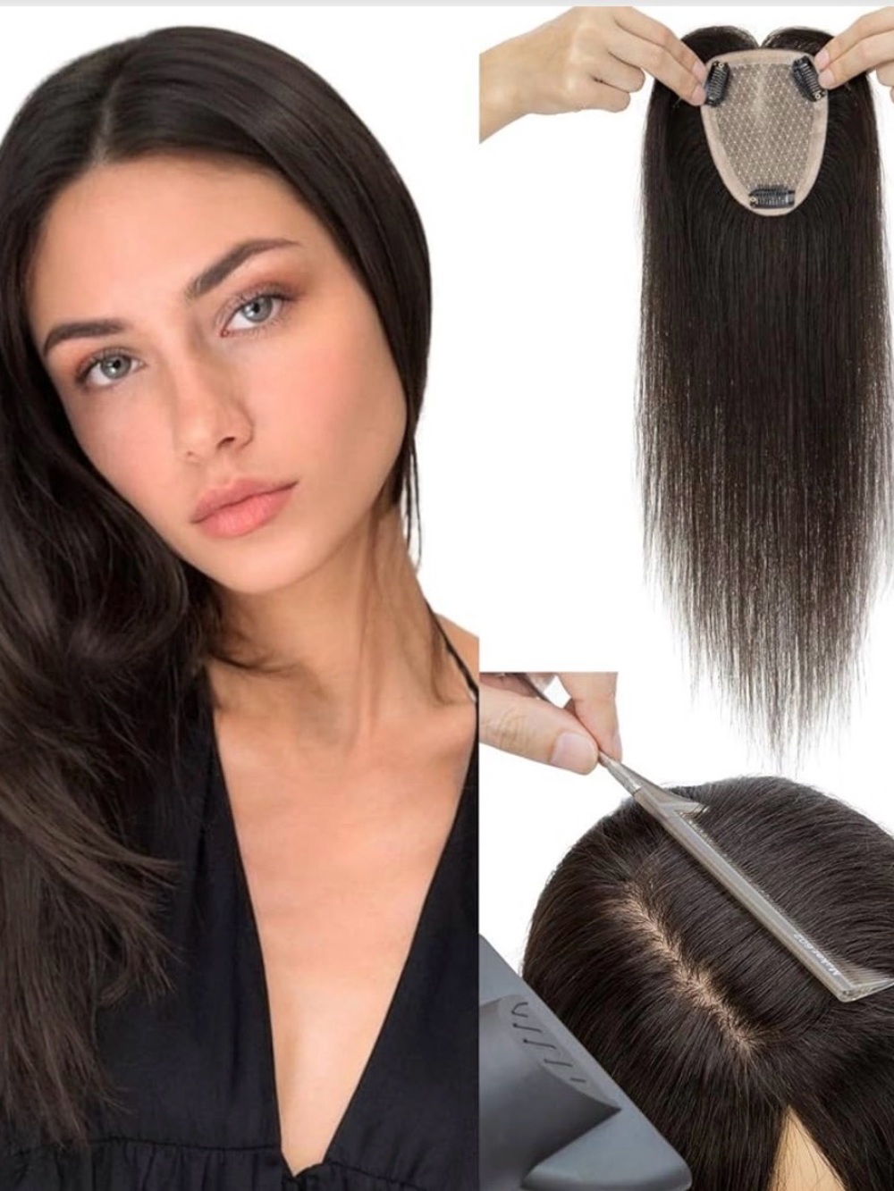 Hairro Human Hair Toppers Free Parted, 3.5x4.7" Base Hand-wovened 100% Real Hair
